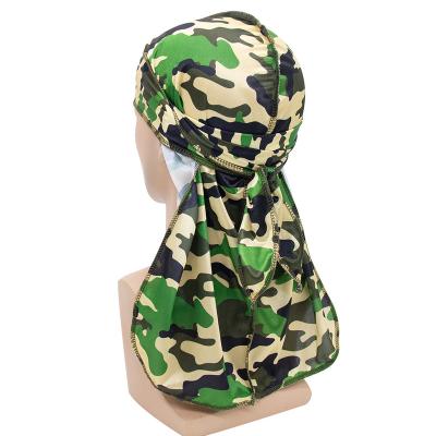 China High Quality Sun Protection Factory Long Tail Camouflage Printed Pirate Bandanas Hair Care Customize Wraps Hip Hop Main Durag for sale