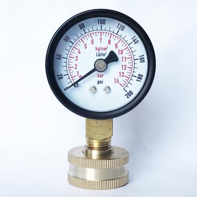 China Garden Hose Water Test Pressure Gauge 0-200psi with Garden Hose Fitting 3/4 2inch/50mm for sale