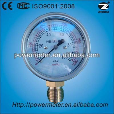 China Common Gauge Low Bellows Pressure 1000mmH2O Dial Size 100mmbar Gauge Range 2-1/2