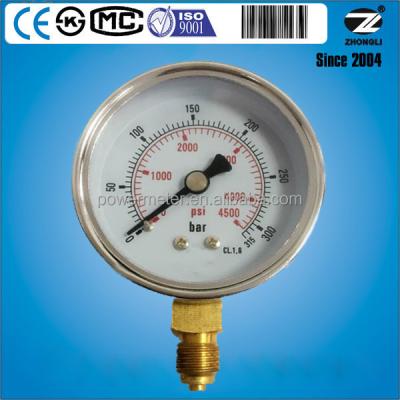 China dry bottom 315 connection 60mm chromeplated case pressure gauge brass bar 4500 psi Y60-A for sale