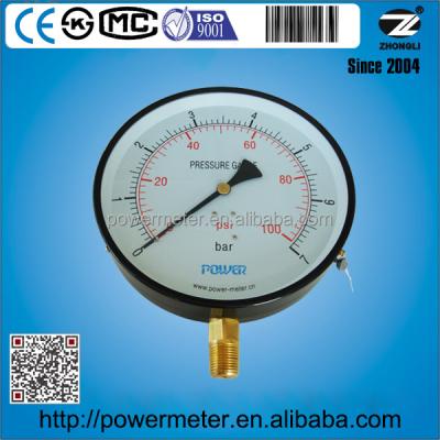 China 8 Inch Pressure Gauge 200mm 7 Bar 100 PSI PT1/2 7 Lower Mount Conn. brass Y-200A for sale