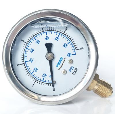 China Dual Scale 6BAR 90psi G1/4 2.5inch(63mm) Dial 63mm Liquid Filled Glycerin Pressure Gauge for sale