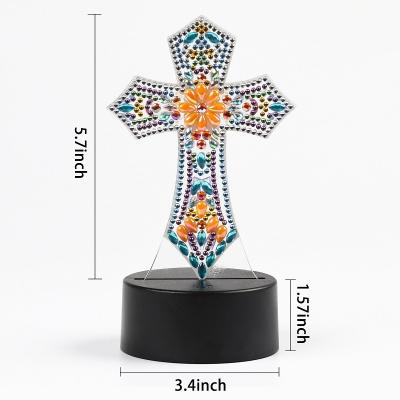 China New Crucifix Shape Rhinestones LED Diamond Painting Cross Night Light New Light Classic/Postmodern Religion Decoration Desk Lamp for sale