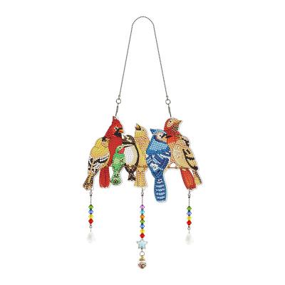 China New Classic/Postmodern Creative Tree Animal Birds Shaped Craft Wind Chime Wall Hanging Arts DIY Crystal Diamond Painting Dream Catcher for sale