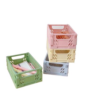 China Modern Collapsible Crate Storage Box Folding Basket Plastic Home Office Storage Supplies Desk Organizer Cosmetic Container Boxes for sale