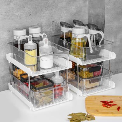 China Double Type Stored Storage Arack PET Cabinet Soy Sauce Vinegar Bottle Condiment Holder Kitchen Drawer Finished Clearance for sale