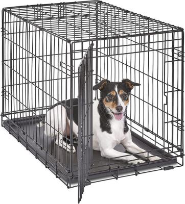 China Breathable Dog Kennel 48 Inch Foldable Metal Crate Puppy Supplies Cage With Divider Panel, Handle, Plastic Tray For Pets Outdoor Ind for sale