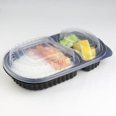 China 650ml 2 Compartments Microwavable Fast Food Plastic Disposable Food Containers Microwavable Bento Lunch Box for sale