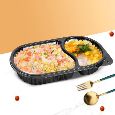 China Oil-Resistant Meal Prep Food Packaging 2 Compartments Microwavable Take Out Plastic Food Container With Lid for sale