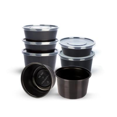 China 500cc Food Grade Leakproof Microwavable Black Plastic Sauce Cups Disposable Bowls For Hot Soup for sale