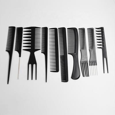 China Professional Salon Tools Hair Comb Set Wholesale 10Pcs Private Label Anti-static Plastic Black Middle Comb Set For Women Men Oil Head Beard Hair Comb for sale