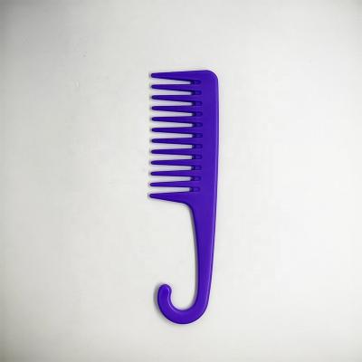 China Professional Salon Tools Purple Color Shower Comb Salon Logo Custom Plastic Detangler Shower Combs For Long Wet Or Curly Hair With Wide Hook Tooth Comb for sale