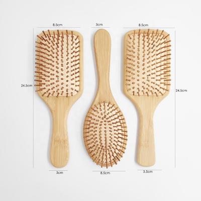 China Professional Salon Tools Bamboo Hair Brush With Cushion Around Detangle Hair Brush Scalp Massager Hair Comb Eco-Friendly Natural Wood Brushes for sale