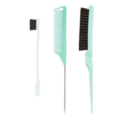 China Professional Salon Tools Hair Brush Combs Sets 3pcs Edge Control Broom With Boar Hair Comb Teasing Brush For Women Hair Metal Rat Tail Starter Comb for sale