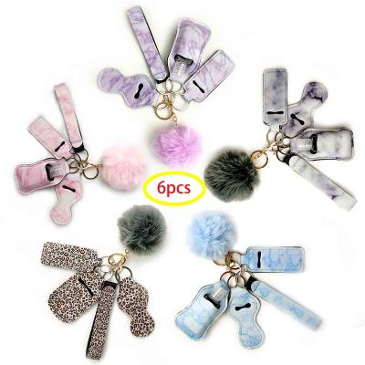 China Eco Friendly 6PCS Neoprene Key Chain Sets Hand Sanitizer /chapstick Holder Case Hot Selling for sale