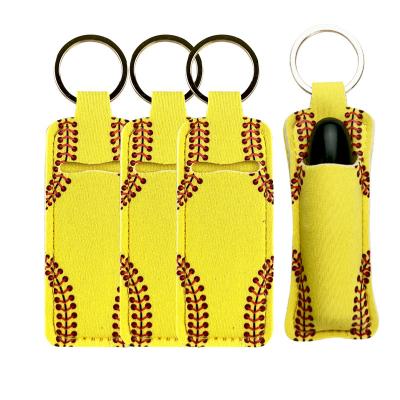 China Eco-Friendly Yellow Color Cooler Neoprene Lip Stick Holder Rts Baseball Lip Stick Chain Holders for sale