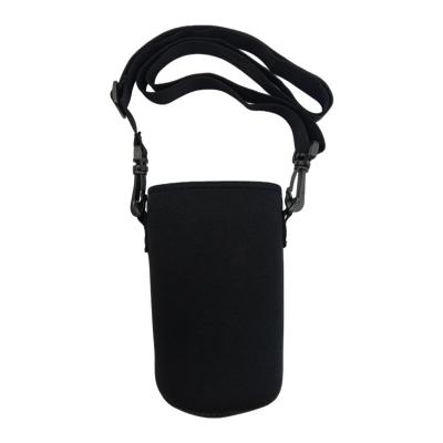 China Outdoor Sports Thermal Neoprene Camping Insulated Portable Cooler Bags Black Color 1000ml Water Bottle Holder With Shoulder Strap for sale