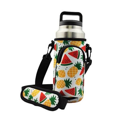 China Outdoor Camping Insulated Custom Sublimation Printing Portable Thermal Neoprene Cooler Bags 1000ml Water Bottle Holder With Shoulder Strap for sale