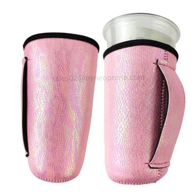 China Neoprene Mermaid Insulated Glitter Glazed Coffee Mug Holder 30oz Glow Cup Sleeve Insulated Tumbler for sale