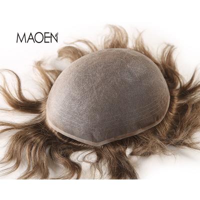 China Mono+pu Superfine Welded Hair Mono Black Brown Gray Low Density Hairpiece For Old Man for sale