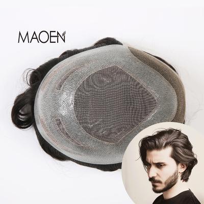 China 100% replacement, men's wig hairpiece, Mono+ PU+lace VERSALITE best quality low quality hair goods of mono top male wig for sale