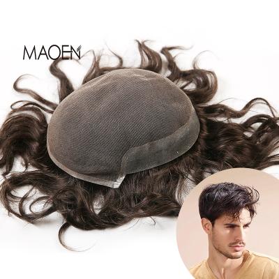 China New Custom Mono+ PU+lace Style Lace Front And PU Round Toupee Hair System For Men for sale