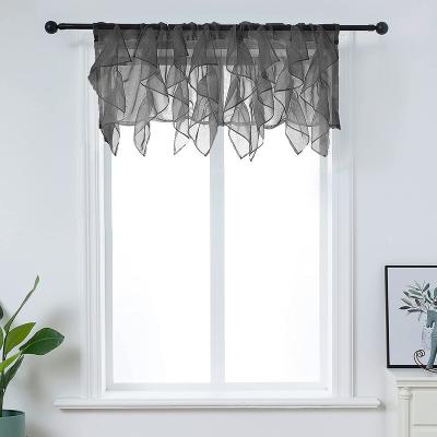 China Factory Price Insulated Ruffled Semi Sheer Curtain Valance, Shabby Chic Kitchen Living Room Ruffle Valance Voile Drapes for sale