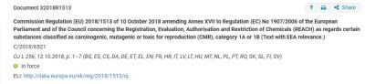 China Entry 72 of Commission Regulation (EU) 2018/1513 amending Annex XVII of REACH Regulation (EC) No 1907/2006 for sale