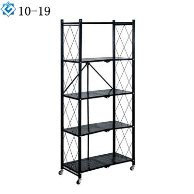 China Home Living Furniture Space Saving Black Iron Metal Shelving Organizer with Wheels 5 Tiers Rolling Cart Storage Display Rack for sale