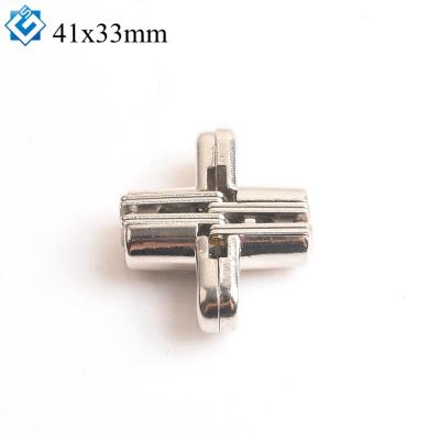 China Modern Furniture Hardware Zinc Alloy Cross Shape Concealed 41*33 Mm Chrome Folding Concealed Door Hinge for sale