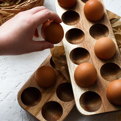 China Japanese Style Double Row Organizer Rack Eggs Holder Kitchen Decor Home Accessories Freshness Keeping Wooden Egg Storage Box for sale