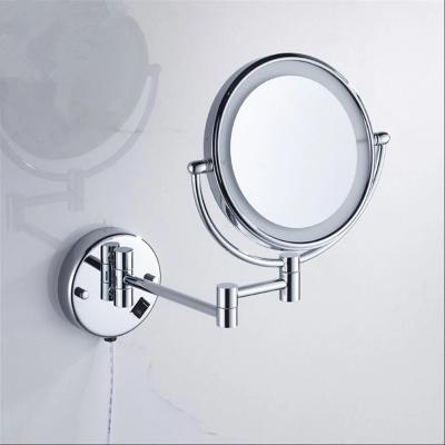 China Modern Wall Mounted Brass Mirror Folding Mirror 8 Inch 3X/1X LED Mirror Bathroom Vanity Mirror Lady Gift for sale