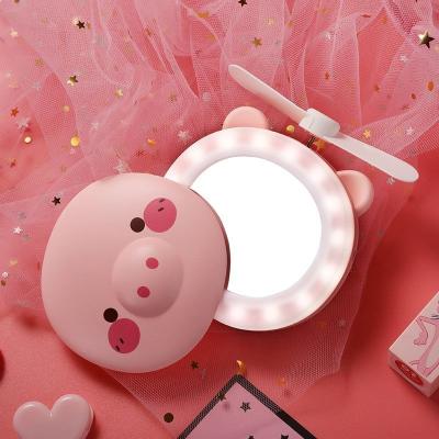 China Beauty Makeup Mirror Modern Piggy Mini Fan Cute Mini USB Rechargeable Cute Led Portable Fan for sale