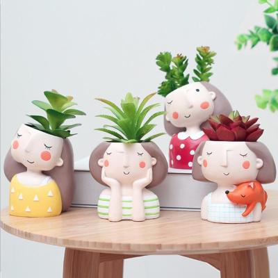 China Minimalist Girl Flower Planter Set Succulent Craft Home Decor Mini Bonsai Cactus Flower Pot European Style Plants Planter Pot for sale