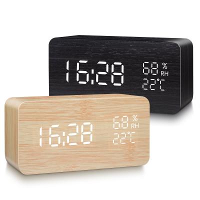 China Class new temperature and humidity multi-function alarm clock mute nap led wooden clock creative gifts electronic clock for sale