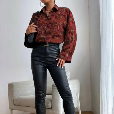 China Anti-Wrinkle Fashion Branded Women T-shirt Pocket Front Drop Shoulder Blouse Long Sleeve Summer Blouses For Office for sale