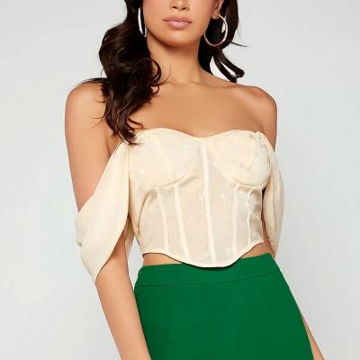 China Anti-wrinkle factory OEM woman tube top sexy camisole vacation casual off the shoulder curved edge blouse for sale