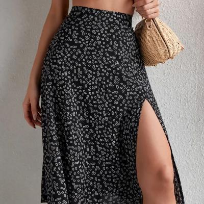 China Wholesale Breathable Women's Disheveled Floral Print Split Skirt Summer Zipper Thigh Up Boho Style Midi Skirt for sale