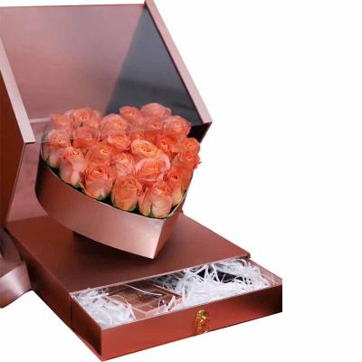 China Recyclable Unique Acrylic Heart Flower Box Wedding Mounted Valentine's Day Gift Packaging Box With Drawer And Clear Window for sale