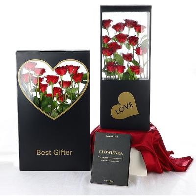 China Recycled Materials Wholesale Heart Shaped Flower Packaging Transparent Valentine's Day Flower Boxes Rose Gift Boxes for sale