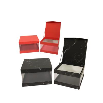 China Recycled Materials Square Window Flower Box Transparent Weeding Mounted Packaging Gift Box With Flip Lip for sale