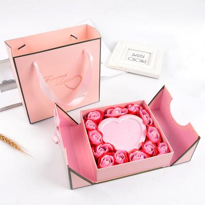 China Recycled Materials Flower Mounted Gift Package Box Double Doors Narrow With Ribbon for sale