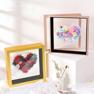 China Square Recyclable Transparent Acrylic Flower Box Heart Shaped Inside Mounted Packaging Box Gift Home Decor for sale