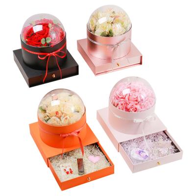 China Recycled Materials Flower Round Chocolate Flower Box Transperant Acrylic Wedding Box With Drawer for sale