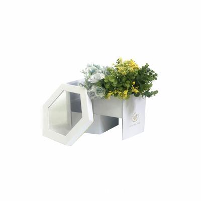 China Recycled Materials Hexagon Shape Flower Box Roses Valentine's Day Wedding Gift Flower Box With Window for sale