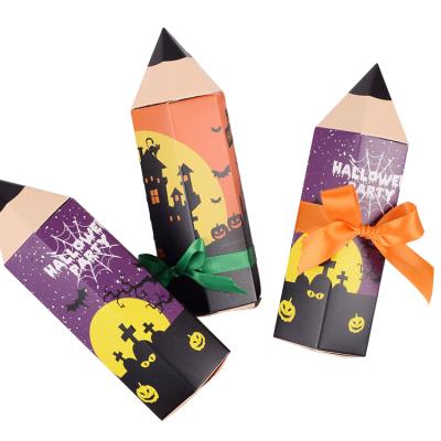 China New Reusable Cheap Custom Design Pencil Shape Halloween Gift Paper Candy Package Box Recyclable for sale