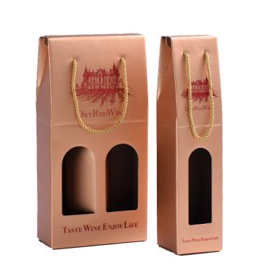 China Recycled Materials Luxury Bottle Gift Boxes Paper Double Bottle Wine Box With Handle for sale