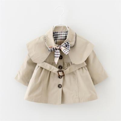 China New arrival anti-shrink girls fall jacket outfit with belt button down baby clothes bow decoration children coat for spring autumn for sale