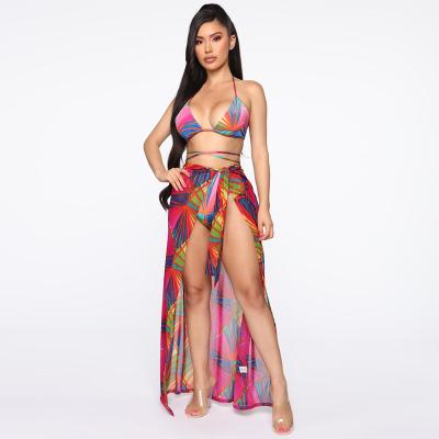 China Wholesale Breathable 3 Piece Bikini Sets African Print Swimwear And Beach Wear Mesh Swimwear Cover Up for sale