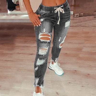 China 2022 new arrival spring fashion viable trend high waist slim pants for women skinny stretch ripped jeans for sale